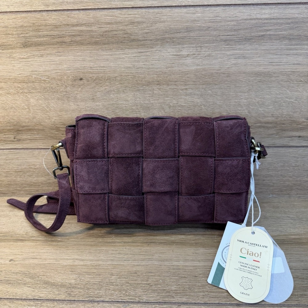 VIOLA CASTELLANI Bordo Suede Padded Woven Crossbody Made In Italy NWT Burgundy